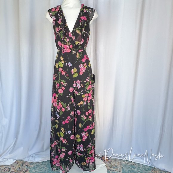 NWT Lulu's Blooming Love Floral Print Ruffled Jumpsuit Black - Picture 2 of 15